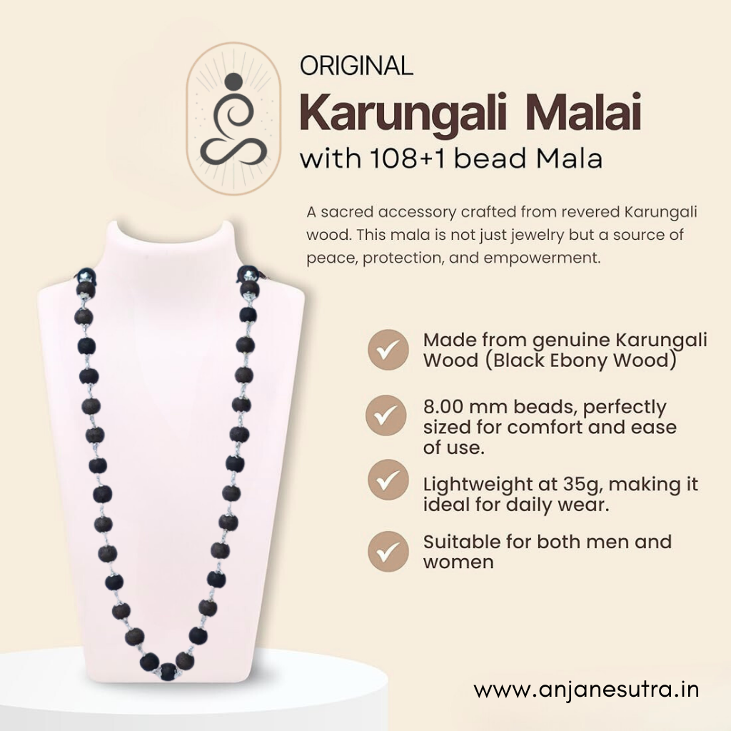Karungali Malai 54 Beads Silver Cap Necklace | Natural Ebony Wood | with Govt. Certified