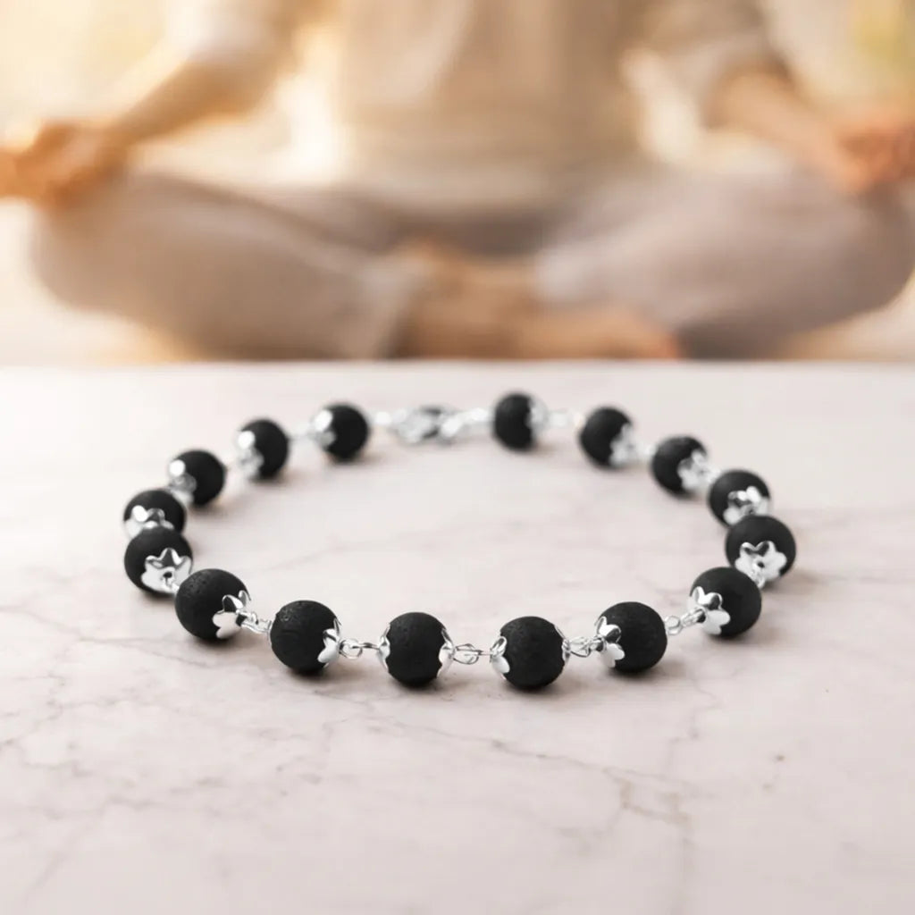 Silver karungali black beads bracelet for unisex jewelry