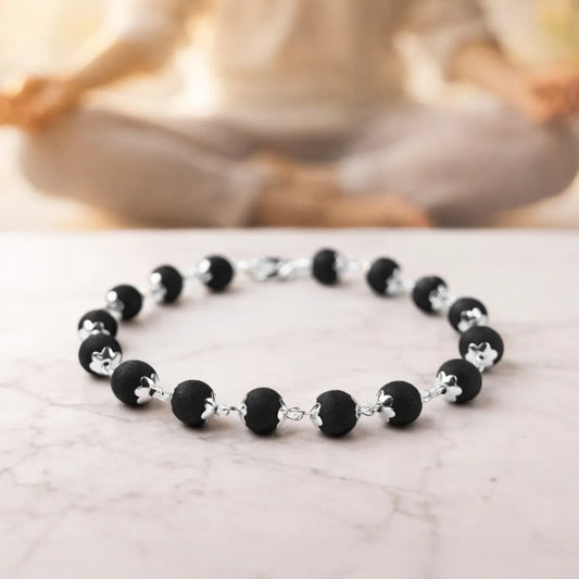 Silver karungali black beads bracelet for unisex jewelry