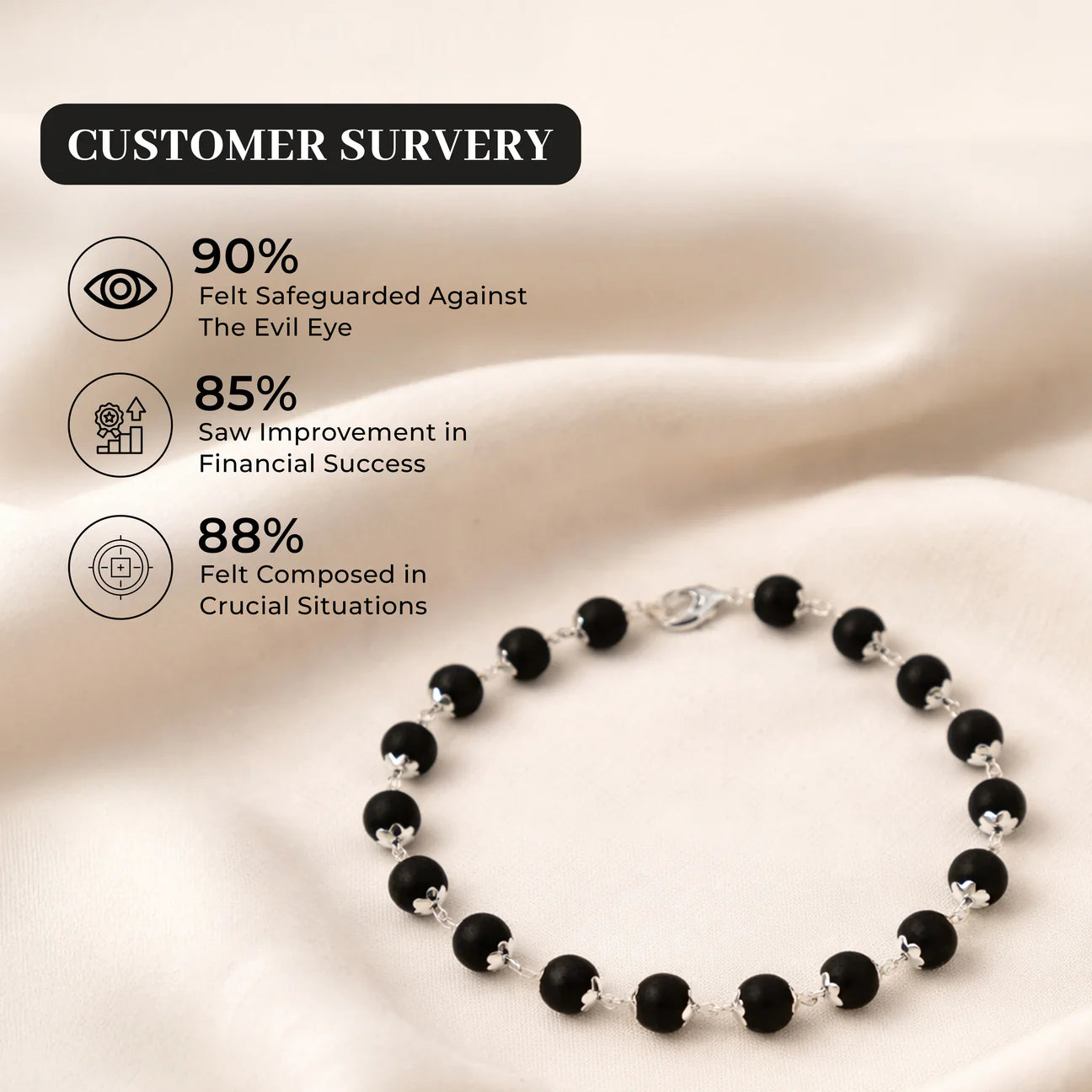 Silver karungali black beads bracelet for unisex jewelry