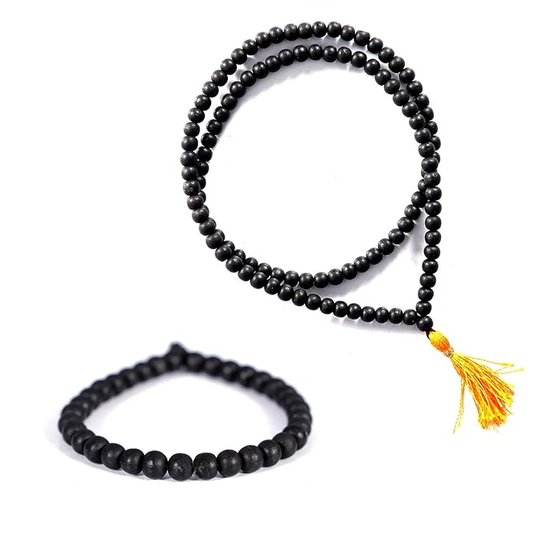 Karungali Malai & Bracelet Combo Original | Karungali Malai 8 mm - Natural Black Ebony | for Men and Women | 108 Beads