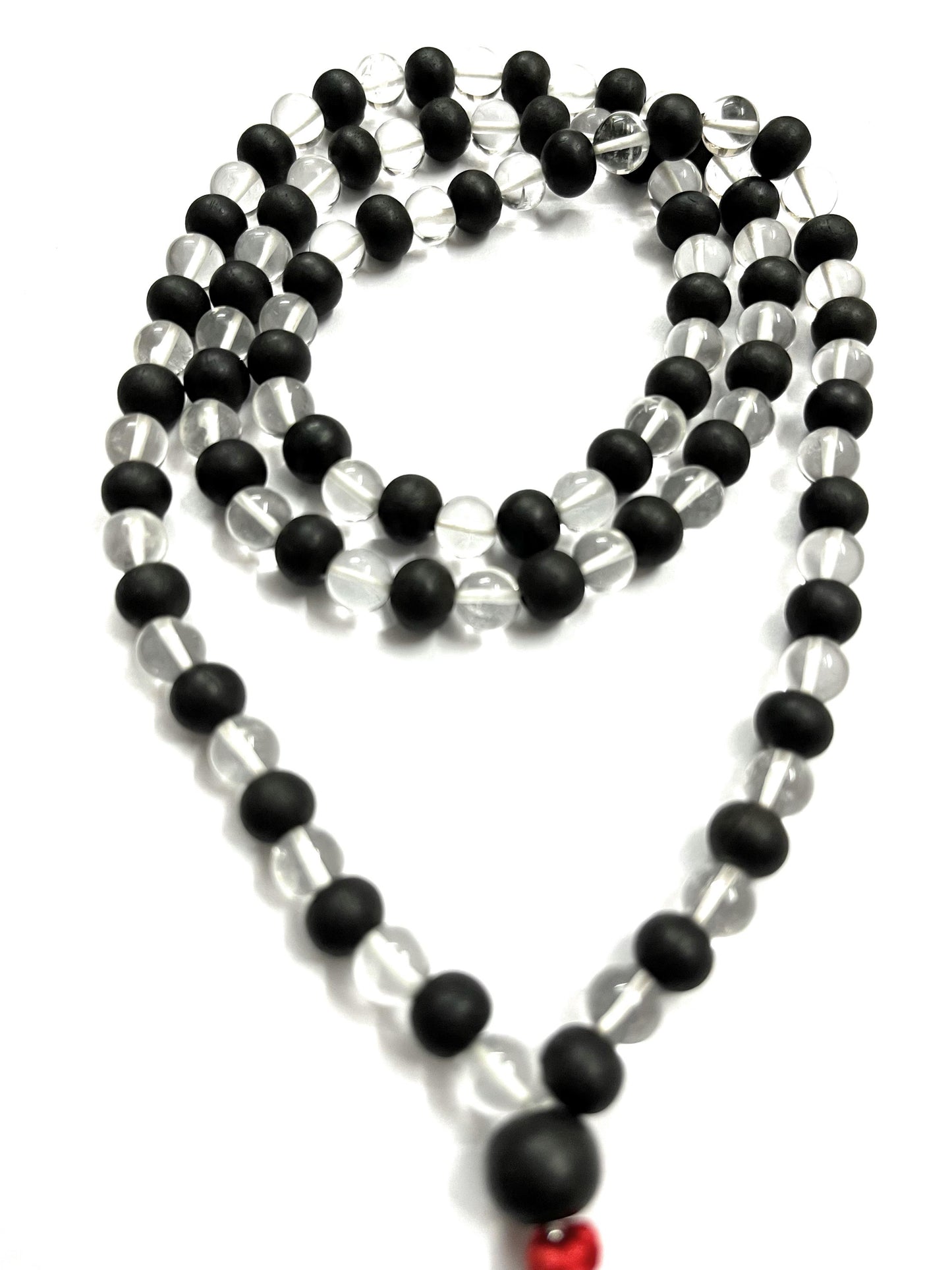 Sphatik and karungali Mala (malai) with Tassel, 108 Beads | Ebony wood bead and Quartz Mala with Lab Certificate | For Men and Women | chanting/jaap/wearing