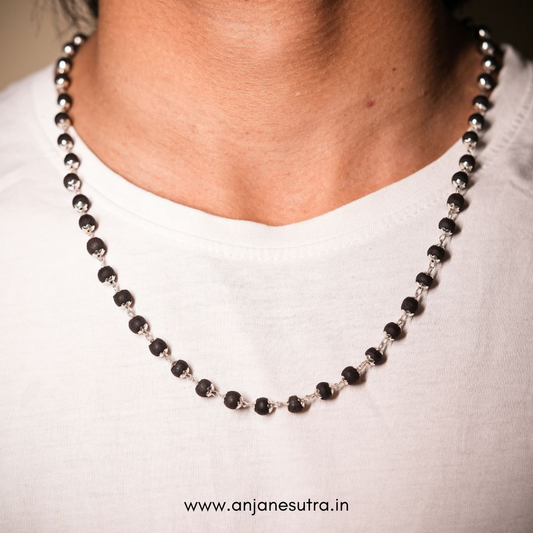 Karungali Malai 54 Beads Silver Cap Necklace | Natural Ebony Wood | with Govt. Certified